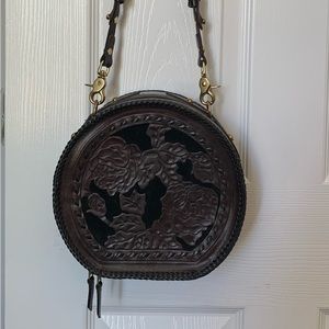 Mary Alice Palmer tooled leather round shoulder bag